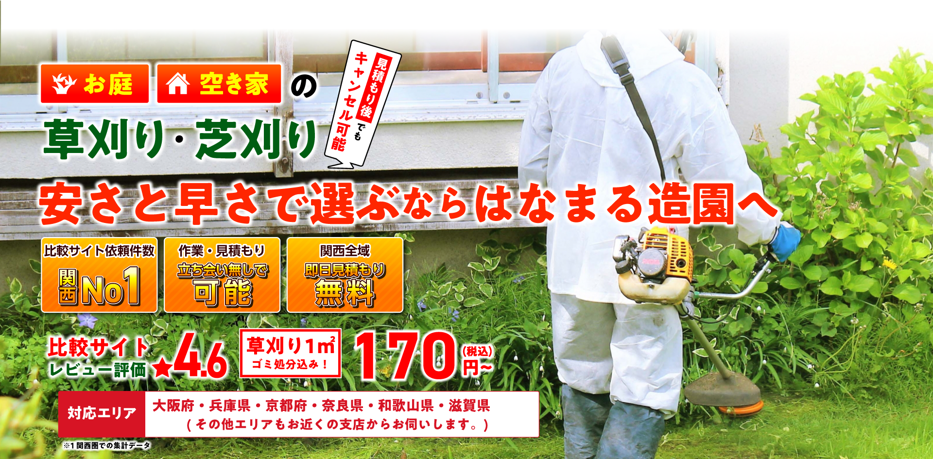 大阪でお庭や駐車場の草刈り最短即日で1平米300円から